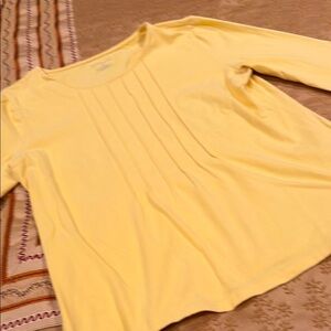 Talbots Daffodil Yellow Pleated 3/4  Sleeve Top, Cotton Blend, M